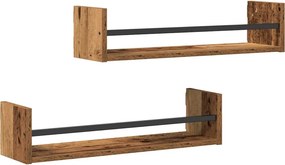 vidaXL Ράφι Τοίχου 2 τμχ. Παλιό ξύλο 60 x 16 x 14 cm