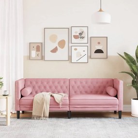 Καναπές Διθέσιος Chesterfield με Στηρίγματα Ροζ Βελούδο - Ροζ