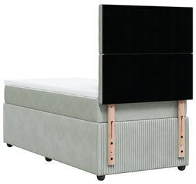 vidaXL Κρεβάτι Boxspring με Στρώμα Ανοιχτό Γκρι 100x200 εκ. Βελούδινο