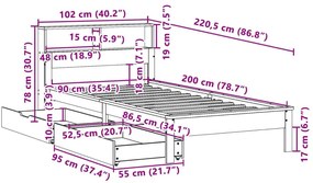 Κρεβάτι Βιβλιοθήκη Χωρίς Στρώμα 90x200 εκ. Μασίφ Ξύλο Πεύκου - Καφέ