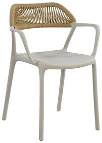 DOLLI Πολυθρόνα Στοιβαζόμενη, PP-UV Γκρι, Rope Wicker Φυσικό 56x52x78cm