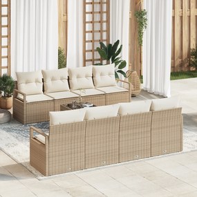 vidaXL Σετ 9 Τεμαχίων Καναπέ Κήπου με Μαξιλάρια Μπεζ Πολυ Ρατάν