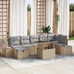 vidaXL Σετ Καναπέ 8 Τεμαχίων με Μαξιλάρια Μπεζ Πολυ Ρατάν