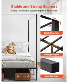 VEVOR Queen Size Canopy Bed Frame Metal Canopy Bed with Four Posters Black