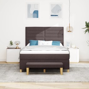 vidaXL Κρεβάτι Box Spring με Στρώμα & Πάγκο Σκούρο Καφέ 160x200 εκ. Ύφασμα