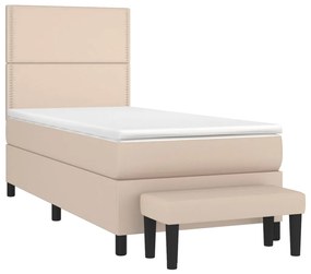 vidaXL Κρεβάτι Boxspring με Στρώμα Καπουτσίνο 90x190εκ.από Συνθ. Δέρμα