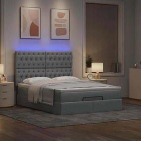 vidaXL Οθωμανικό κρεβάτι με στρώμα &amp; LEDs Ανοιχτό γκρι ύφασμα