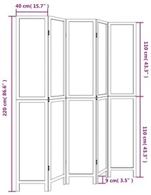 Διαχωριστικό Χώρου με 5 Πάνελ Λευκό από Μασίφ Ξύλο Παυλώνιας - Λευκό