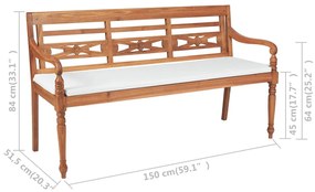 vidaXL Παγκάκι Batavia 150 εκ. από Ξύλο Teak με Μαξιλάρια