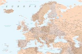 Χάρτης Light brown and blue detailed map of Europe, Blursbyai