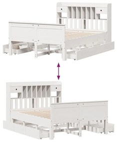 Κρεβάτι Βιβλιοθήκη Χωρίς Στρώμα 140x190 εκ Μασίφ Ξύλο Πεύκου - Λευκό