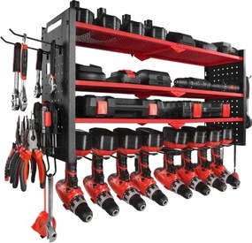 VEVOR Power Tool Organizer Wall Mount, 4-Layer Storage Rack with 8 Drill Holders, Tools Holder and Storage Rack with Side Pegboards, Garage Tool Organizer for Garage, Workbench, and Workshop