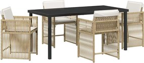 vidaXL Σέτ φαγητού για κήπο 5 pcs Μπεζ συνθετικό ρατάν