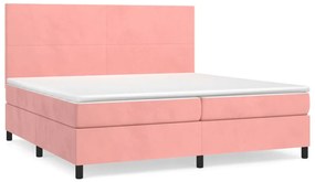 vidaXL Κρεβάτι Boxspring με Στρώμα Ροζ 200x200 εκ. Βελούδινο
