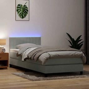 vidaXL Κρεβάτι Boxspring με Στρώμα Ανοιχτό Γκρι 80x210 εκ. Βελούδινο