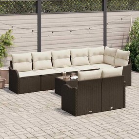 vidaXL Σετ Καναπέ Κήπου με μαξιλάρι 9 pcs Καφέ και λευκό Πολυ ράταν