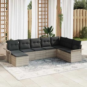 vidaXL Σετ Καναπέ Κήπου με μαξιλάρι 8 pcs Ανοιχτό γκρι Πολυ ράταν