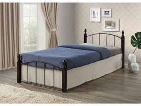 ARAGON Κρεβάτι Μονό, για Στρώμα 90x190cm, Μέταλλο Βαφή Μαύρο - Ξύλο Καρυδί