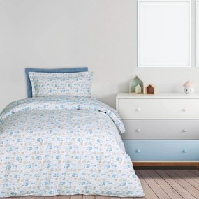 Σετ Σεντόνια Βαμβακερά Μονά 170x240εκ. Kid Line 4918 Μπλε-Ώχρα-Λευκά Das Kids