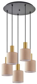 SE21-GM-4-5BL-SH3 ADEPT TUBE Gold Matt Pendant Brown Fabric Shade+