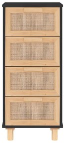 vidaXL Συρταριέρα Μαύρη 40x30x90 εκ. από Μασίφ Πεύκο &amp; Φυσικό Ρατάν