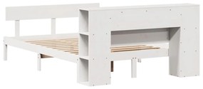 Κρεβάτι Βιβλιοθήκη Χωρίς Στρώμα Λευκό 135x190 εκ Μασίφ Πεύκο - Λευκό