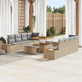vidaXL Σετ Καναπέ Κήπου με μαξιλάρι 11 pcs Μπεζ Πολυ ράταν