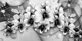 Εικόνα ασπρόμαυρων λουλουδιών σε αφηρημένο φόντο - 100x50