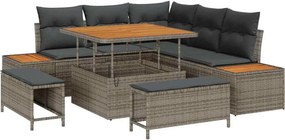 vidaXL Σετ Καναπέ Κήπου με μαξιλάρι 8 pcs Γκρι Πολυ ράταν