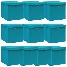 Κουτιά Αποθήκευσης με Καπάκια 10 τεμ Γαλάζια 32x32x32εκ Ύφασμα - Μπλε