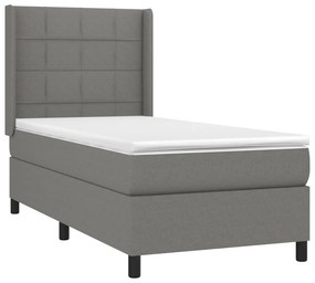 vidaXL Κρεβάτι Boxspring με Στρώμα &amp; LED Σκ.Γκρι 90x200 εκ. Υφασμάτινο