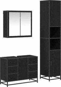 vidaXL Σετ Επίπλων Μπάνιου με ράφι 3 pcs Μαύρη Οξυά Επεξεργασμένο ξύλο