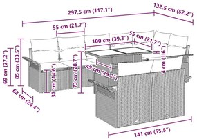 vidaXL Σετ Καναπέ Κήπου 9 Τεμαχίων με Μαξιλάρια σε Ανοιχτό Γκρι Πολυ Ράττανα