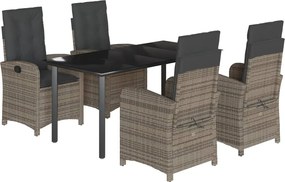 vidaXL Σετ Τραπεζαρίας Κήπου 5 τεμ. Γκρι Συνθ. Ρατάν με Μαξιλάρια