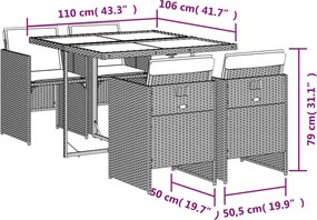 vidaXL Σετ Τραπεζαρίας Κήπου 5 τεμ. Γκρι Συνθ. Ρατάν με Μαξιλάρια