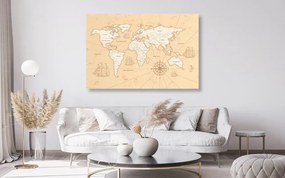 Εικόνα ενός ενδιαφέροντος μπεζ παγκόσμιου χάρτη σε έναν φελλό - 90x60  place