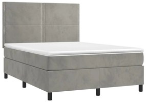 Κρεβάτι Boxspring με Στρώμα &amp; LED Αν.Γκρι 140x200 εκ. Βελούδινο - Γκρι