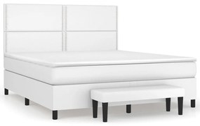 Κρεβάτι Boxspring με Στρώμα Λευκό 160x200εκ.από Συνθετικό Δέρμα - Λευκό