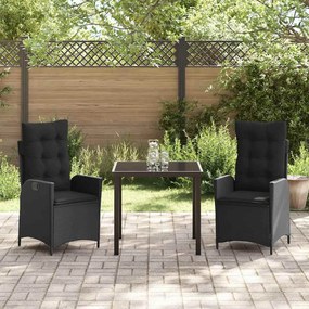 vidaXL Σέτ φαγητού για κήπο 3 pcs Μαύρο συνθετικό ρατάν