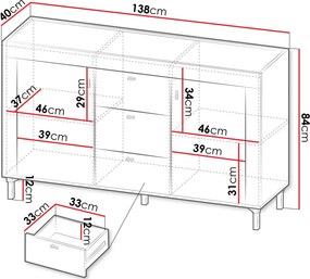 Μπουφές Mossa plus-Leuko - 138.00Χ40.00Χ84.00cm