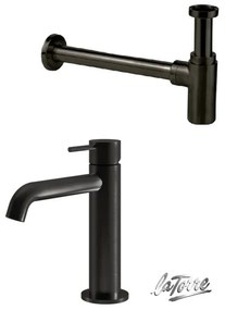 La Torre ELLE 316 Black Brushed PVD ΣΕΤ Σιφών με αποσπώμενο πώμα καθαρισμού+Μπαταρία Νιπτήρος με βαλβίδα