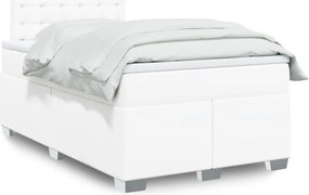 vidaXL Κρεβάτι Boxspring με Στρώμα Λευκό 120x200εκ.από Συνθετικό Δέρμα