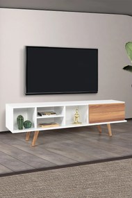 Έπιπλο Τηλεόρασης Λευκό / Καρυδί DACREL 160x35x18