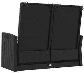 vidaXL Πάγκος Κήπου Ανακλινόμ. με Μαξιλάρια Μαύρος 118 εκ. Συνθ. Ρατάν
