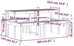 Τραπέζι Πικνίκ Λευκό 160 x 134 x 75 εκ. από Μασίφ Ξύλο Πεύκου - Λευκό