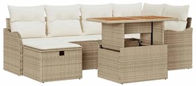 vidaXL Σετ Καναπέ Κήπου με μαξιλάρι 7 pcs Μπεζ Πολυ ράταν