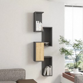 Ραφιέρα τοίχου Kongo pakoworld σε oak- ανθρακί απόχρωση 44x20x159εκ (1 τεμάχια)