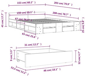 Πλαίσιο Κρεβατιού με Συρτάρια Sonoma Δρυς 150x200εκ. Επεξ. Ξύλο - Καφέ