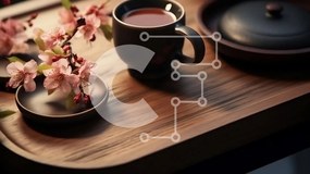 Σετ των 2 Intra Συλλεκτικό Ξύλινο Παζλ Plywood  4mm - Σετ τσαγιού με άνθη κερασιάς σε ξύλινο δίσκο Σε Ξύλινο Κουτί - Διαστάσεις: 10x10 cm – 25 κομμάτια