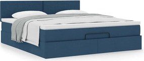 vidaXL Οθωμανικό κρεβάτι με στρώμα μπλε 180x200cm ύφασμα